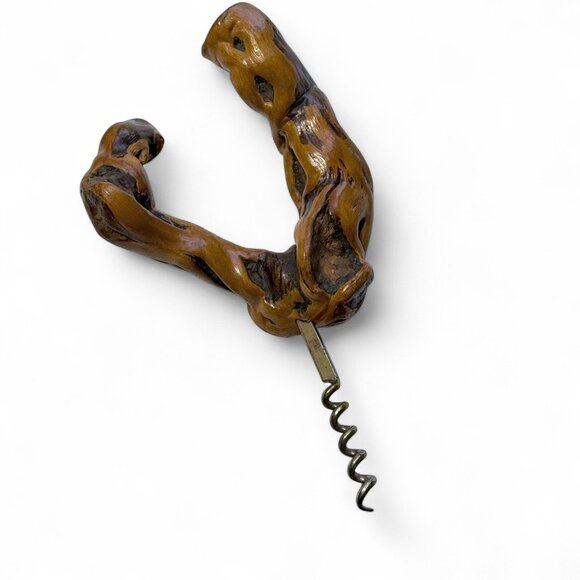Vintage Corkscrew w/ Natural Root Burl Wood Handle – Rustic Wine Opener Barware - Picture 1 of 8